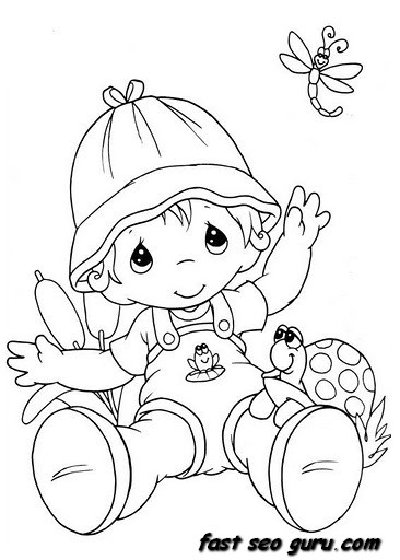summer little boy playing with insect coloring pages
